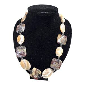 Handcrafted Jasper & Abalone Gemstone Heavy Bead Necklace Statement Boho 84.83g